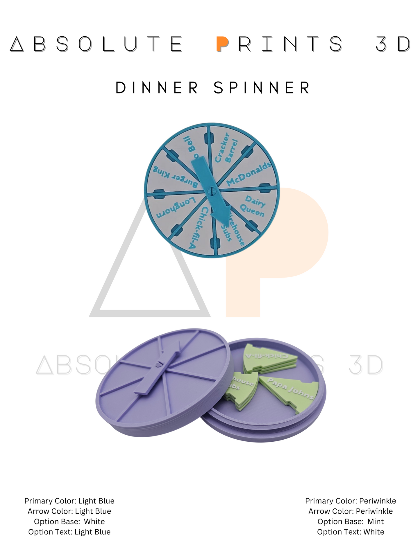 Customizable Dinner Spinner | 3D Printed | Personalized  Decision Maker| Meal Picker