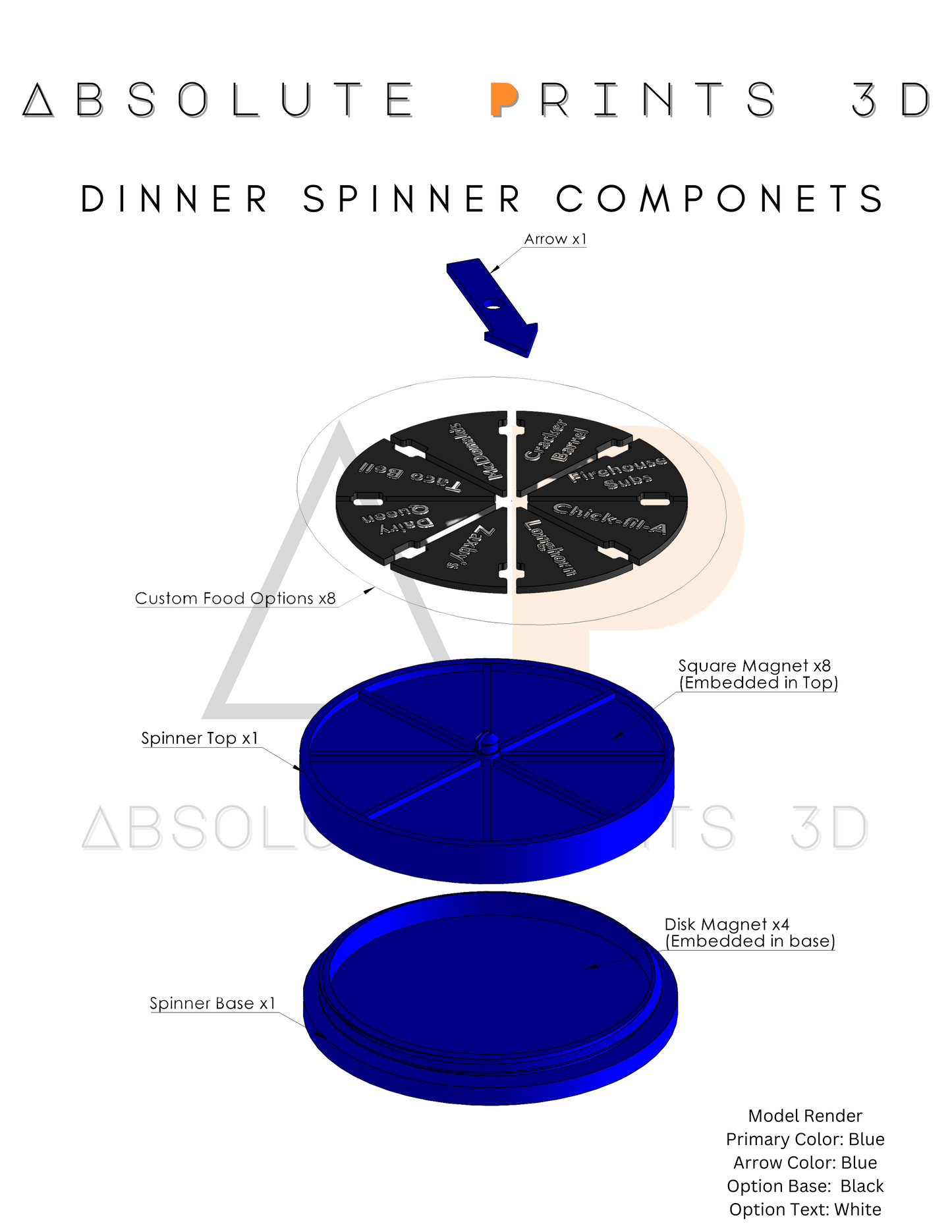 Customizable Dinner Spinner | 3D Printed | Personalized  Decision Maker| Meal Picker