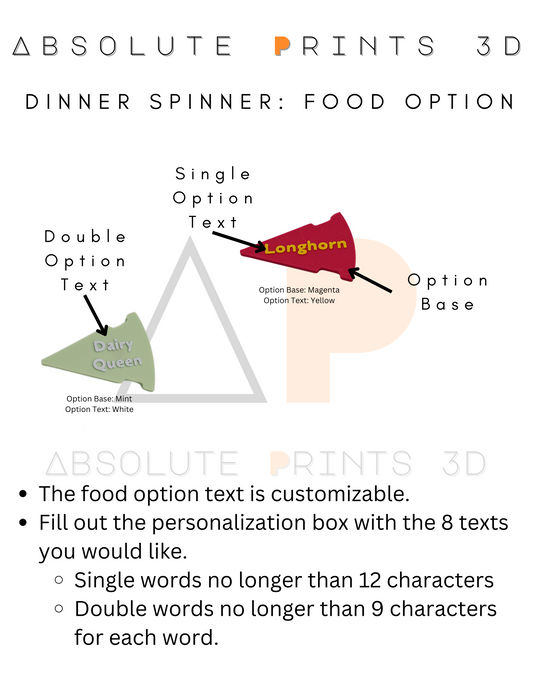 Extra Options for Customizable Dinner Spinner | 3D Printed | Personalized  Decision Maker| Meal Picker