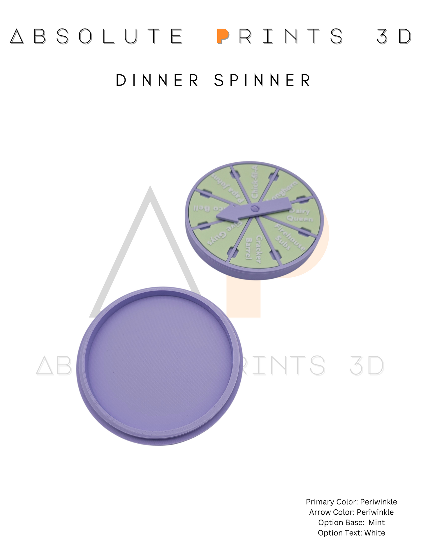 Customizable Dinner Spinner | 3D Printed | Personalized  Decision Maker| Meal Picker